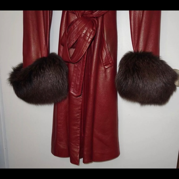 Dior Red lambskin leather robe jacket w fox rare - Picture 7 of 8